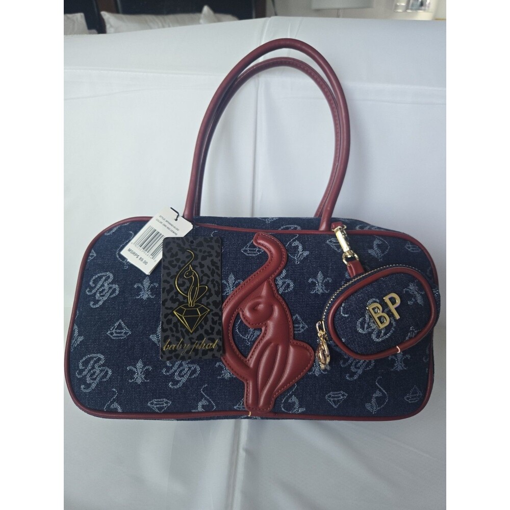 BRAND NEW Baby Phat Blue Monogram Satchel Top Handle Zip Tote Bag w/ Coin Purse